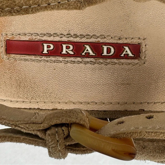 PRADA cork wedge tan suede sandals good condition designer platform size 5 - Picture 12 of 13